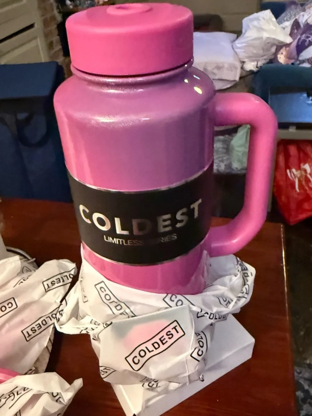 The coldest water bottle. 46 oz Mulberry Dreams w/Handle and Straw - Picture 2 of 3
